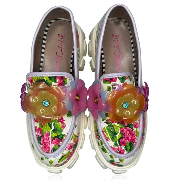 Betsey Johnson Vinie Lug Platform Shoes Women's US Size 8 Multi Floral Loafer - Picture 4 of 10